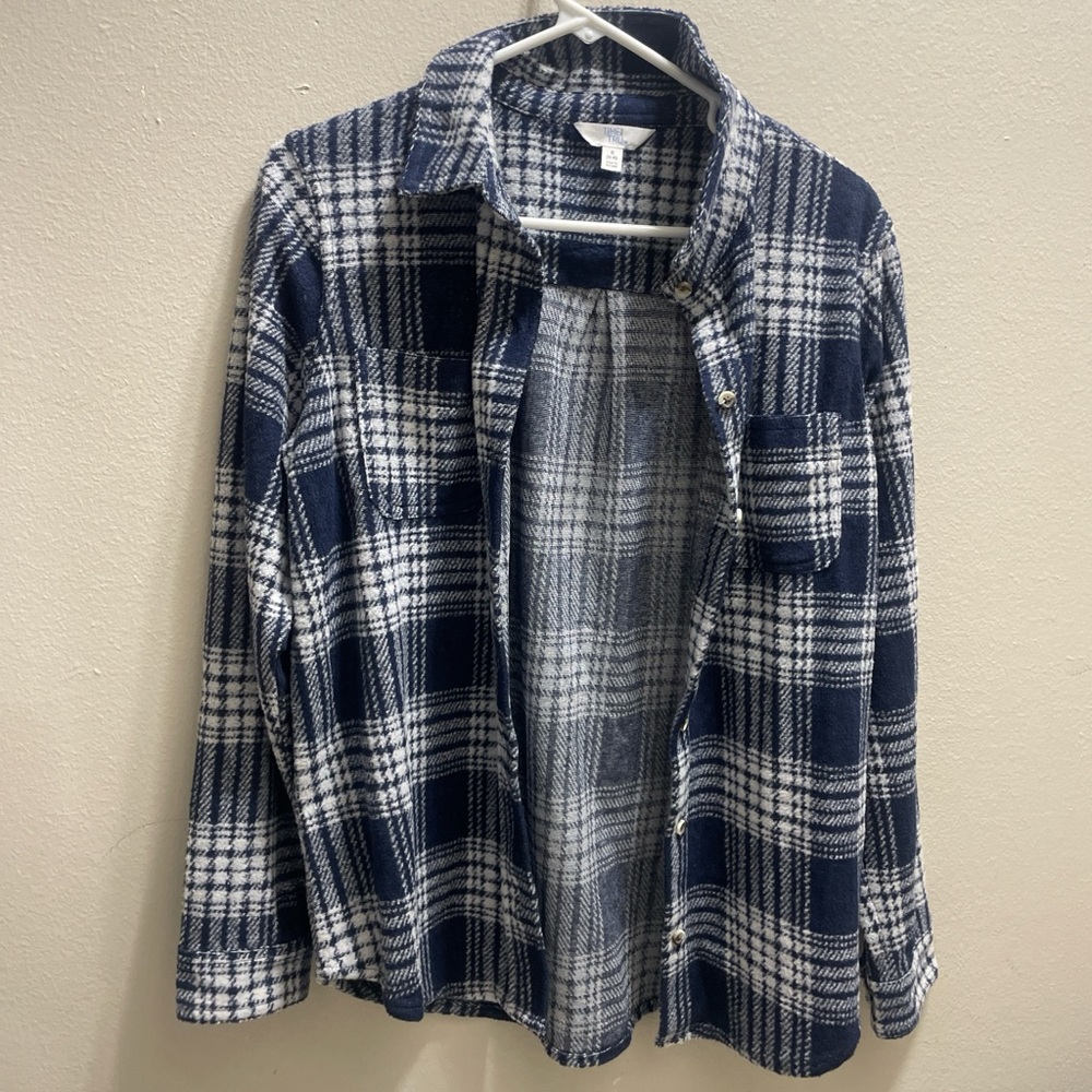 Blue and White Plaid Shirt